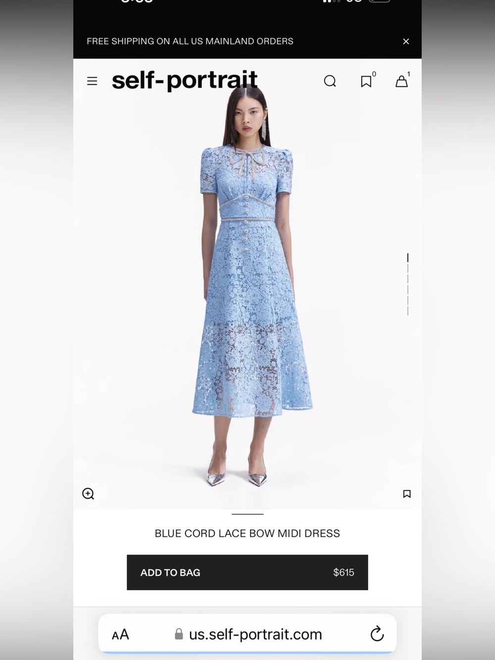 Self-Portrait Powder Blue Lace Midi Dress with Bow